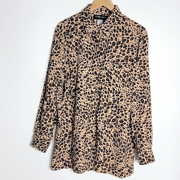 Sag Harbor Tops - Sag & Harbor Cheetah Print Long Sleeves Button Down Women's Shirt Size 16W
